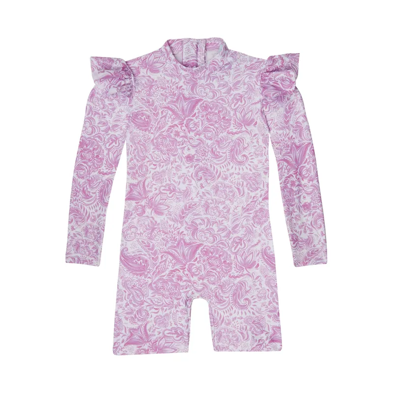GIRL'S ONE PIECE BODYSUIT LONG SLEEVE PAISLEY LILAC