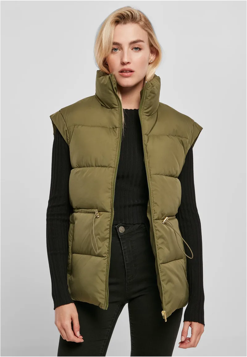 Ladies Waisted Puffer Vest Urban Classics TB5437 Olive
