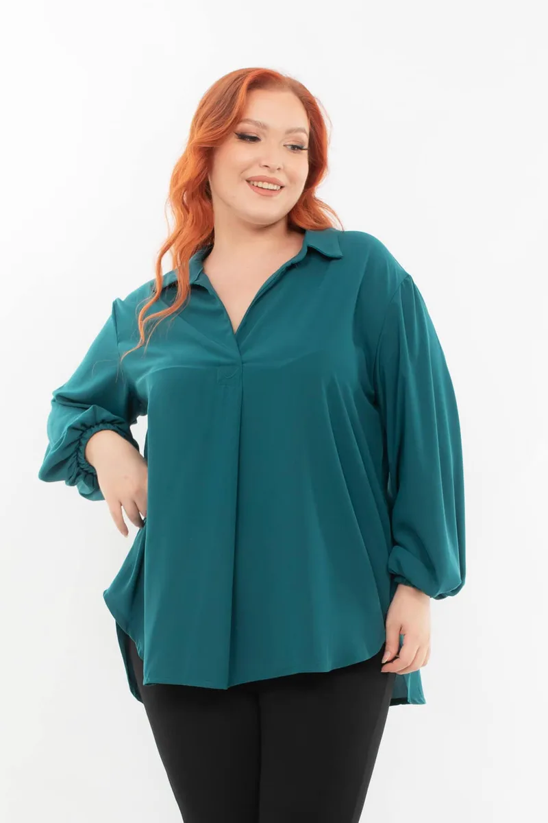 ΜΠΛΟΥΖΑ PLUS SIZE ΜΕ ΛΑΣΤΙΧΟ ΣΤΟ ΜΑΝΙΚΙ ΠΡΑΣΙΝΗ ΠΡΑΣΙΝΟ