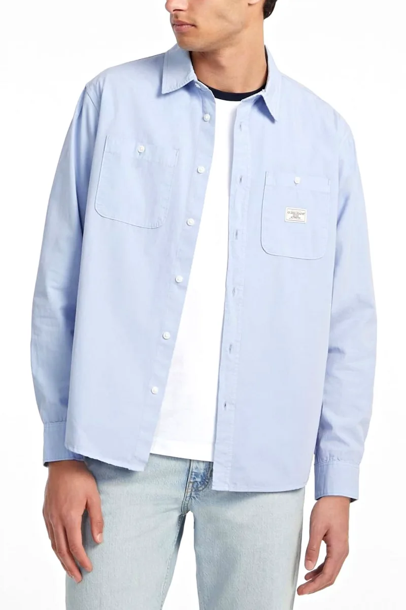 GUESS JEANS ΠΟΥΚΑΜΙΣΟ SLIM FIT LOGO ΣΙΕΛ