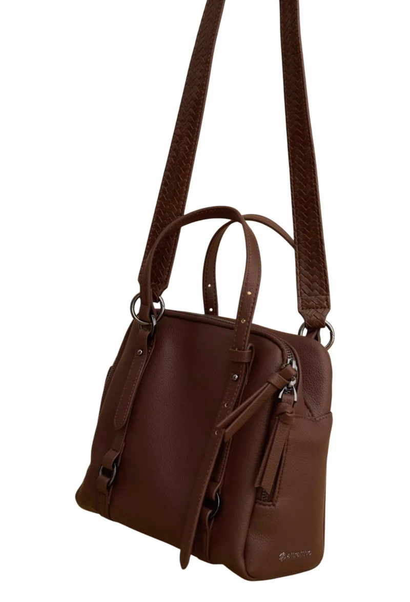 Τσάντα Χειρός Attrattivo Με Δερμάτινη Όψη 9T23446-CHOCOLATE Γυναικείο