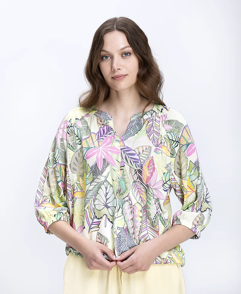 Γυναικεία Μπλούζα Relaxed Fit Με Tropical Print