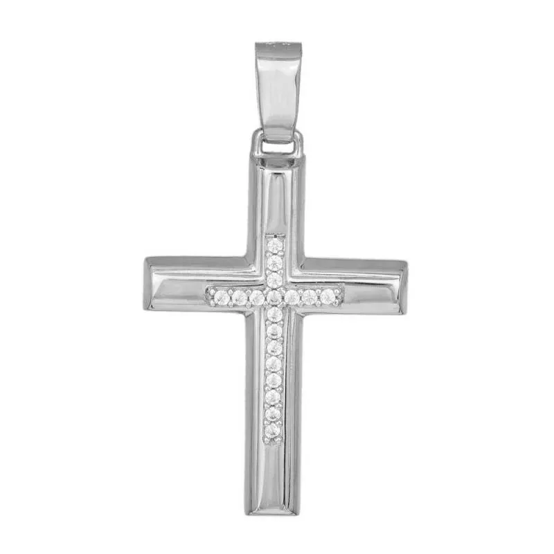 Σταυροί Βάπτισης - Αρραβώνα Λευκόχρυσος γυναικείος σταυρός Κ9 με ζιργκόν 045523 045523 Χρυσός 9 Καράτια