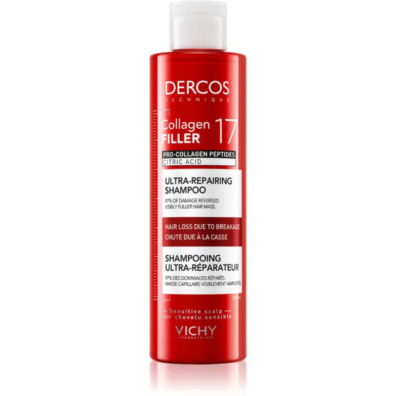 Vichy Dercos Collagen Filler 17 βαθιά αποκαταστατικό σαμπουάν για την αντιμετώπιση του σπασίματος των μαλλιών 200 ml