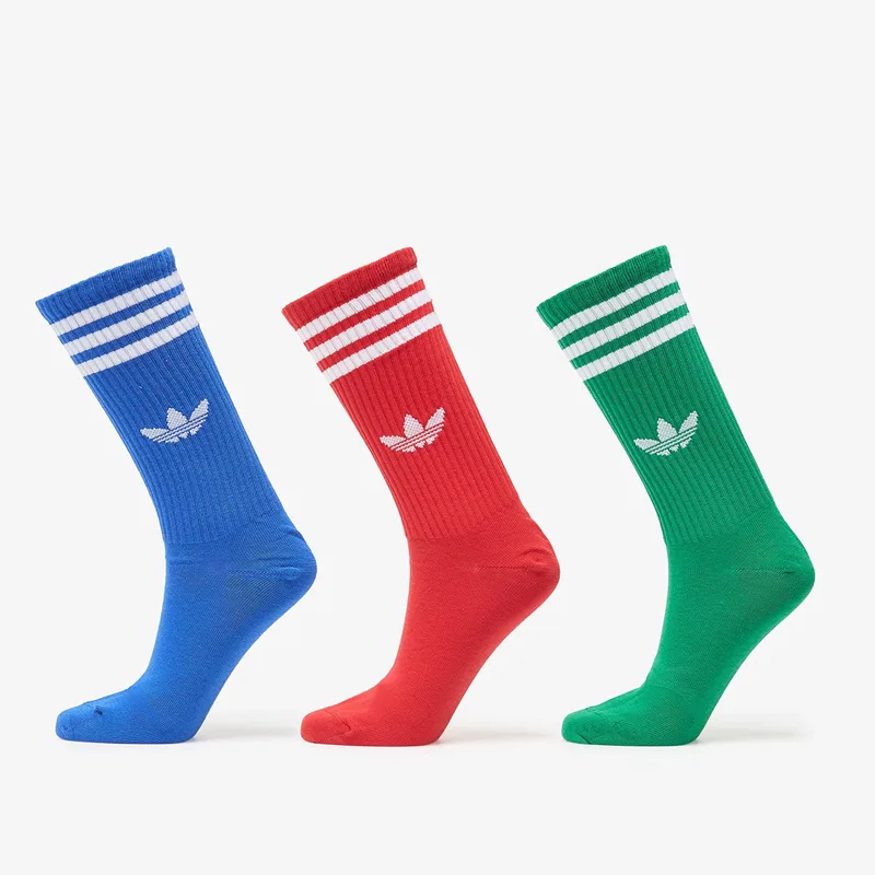 adidas 3-Stripes High Crew Socks 3 Pairs Blue/ Better Scarlet/ Green L