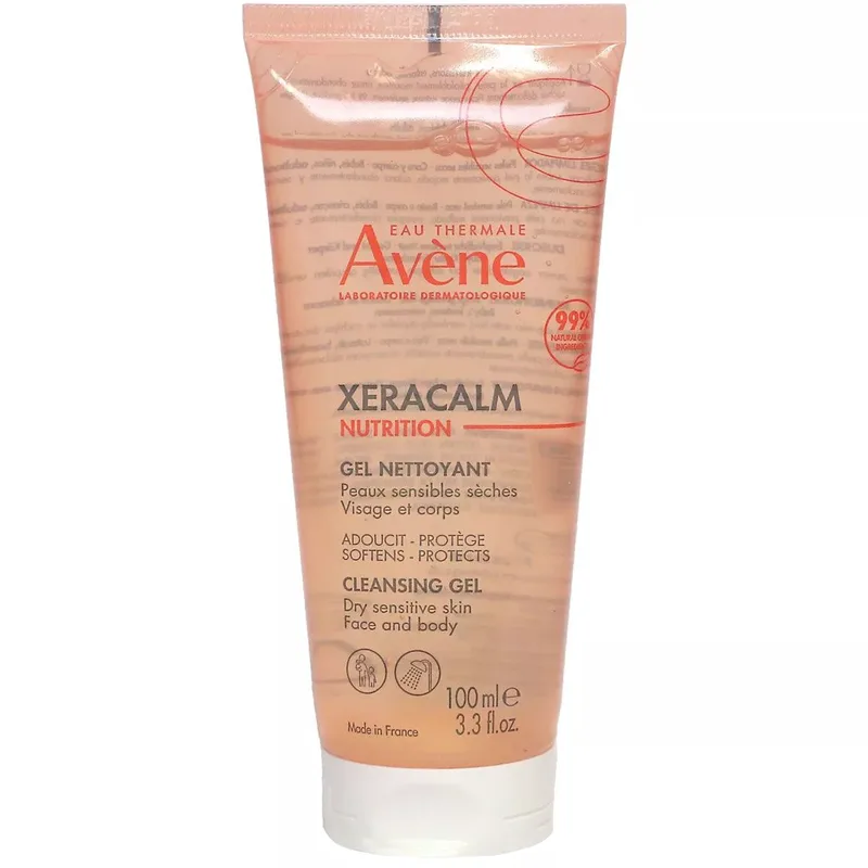 Avene Xeracalm Nutrition Cleansing Gel Travel Size 100ml Τζελ Καθαρισμού Προσώπου & Σώματος για Ευαίσθητες & Ξηρές Επιδερμίδες