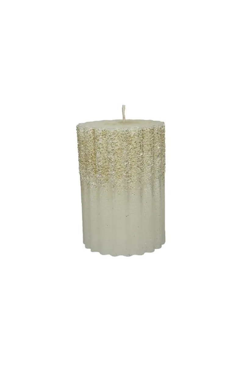Κερι Κυλινδρικο Λευκο Με Αναγλυφη Υφη Και Glitter 10Cm 7x7x10cm Μονόχρωμο Kaeming