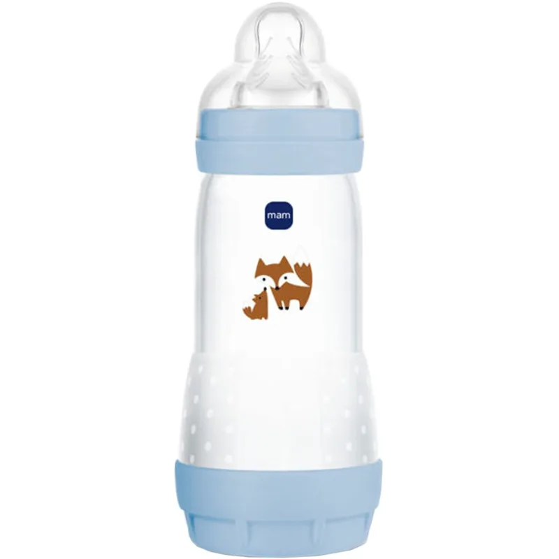 Mam Easy Start Anti-Colic Plastic Bootle 4m+ Μπιμπερό Πολυπροπυλενίου με Θηλή Σιλικόνης Μεγάλης Ροής & Σύστημα Κατά των Κολικών 320ml, Κωδ 356SBc - Μπλε 2