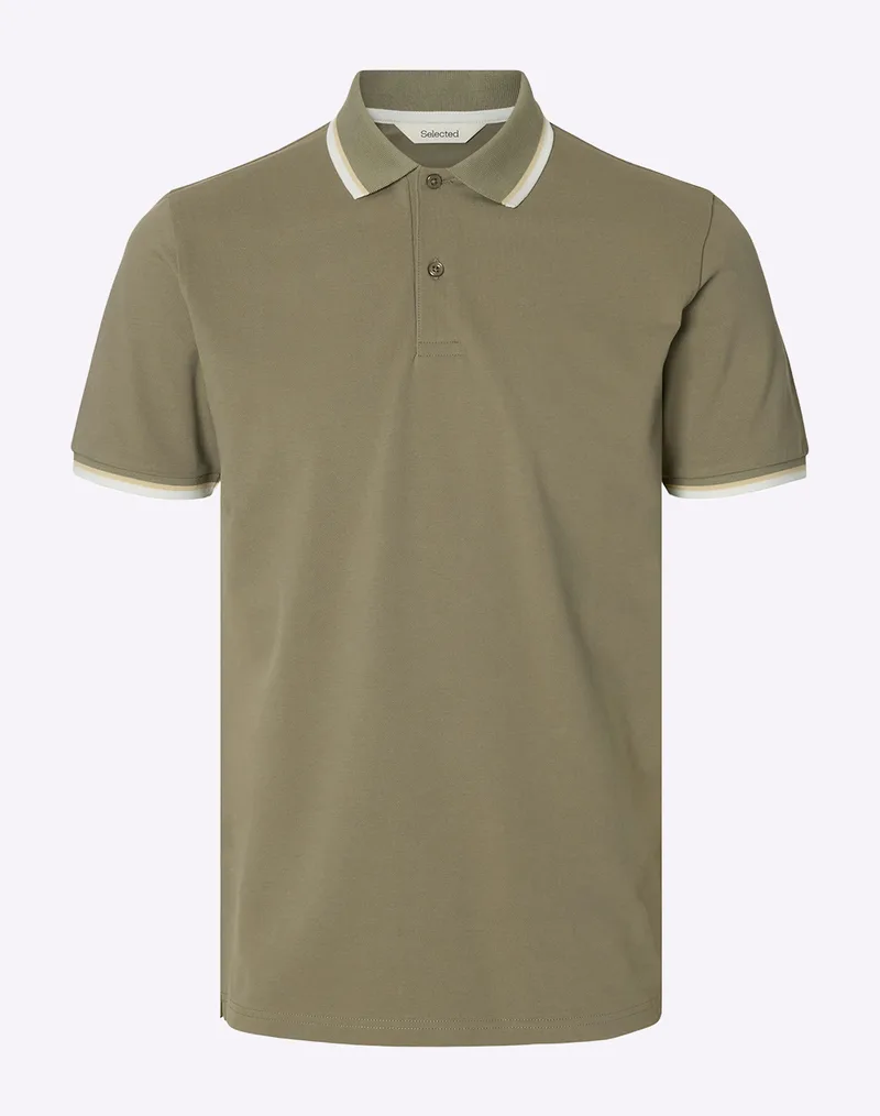 SELECTED SLMSLIM-ATLAS SPORT SS POLO NOOS 16095852-VetiverCloudDancerAngora DarkGray