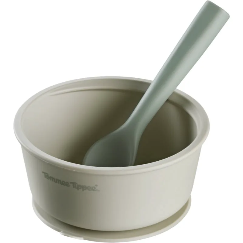 Tommee Tippee EasiStick™ Silicone Bowl & Spoon μπολ σιλικόνης με βεντούζα 4m+ Green 1 τμχ