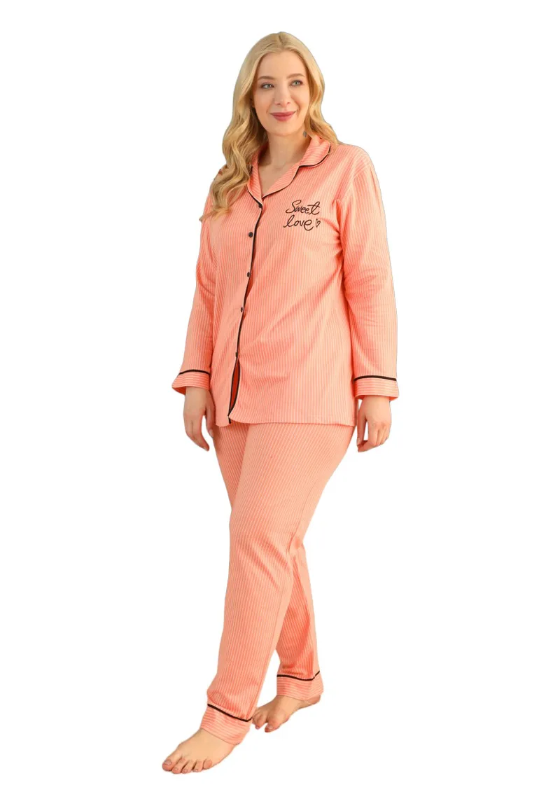 Πιτζάμα γυναικεία Plus Size πικέ Salmon Love 75013