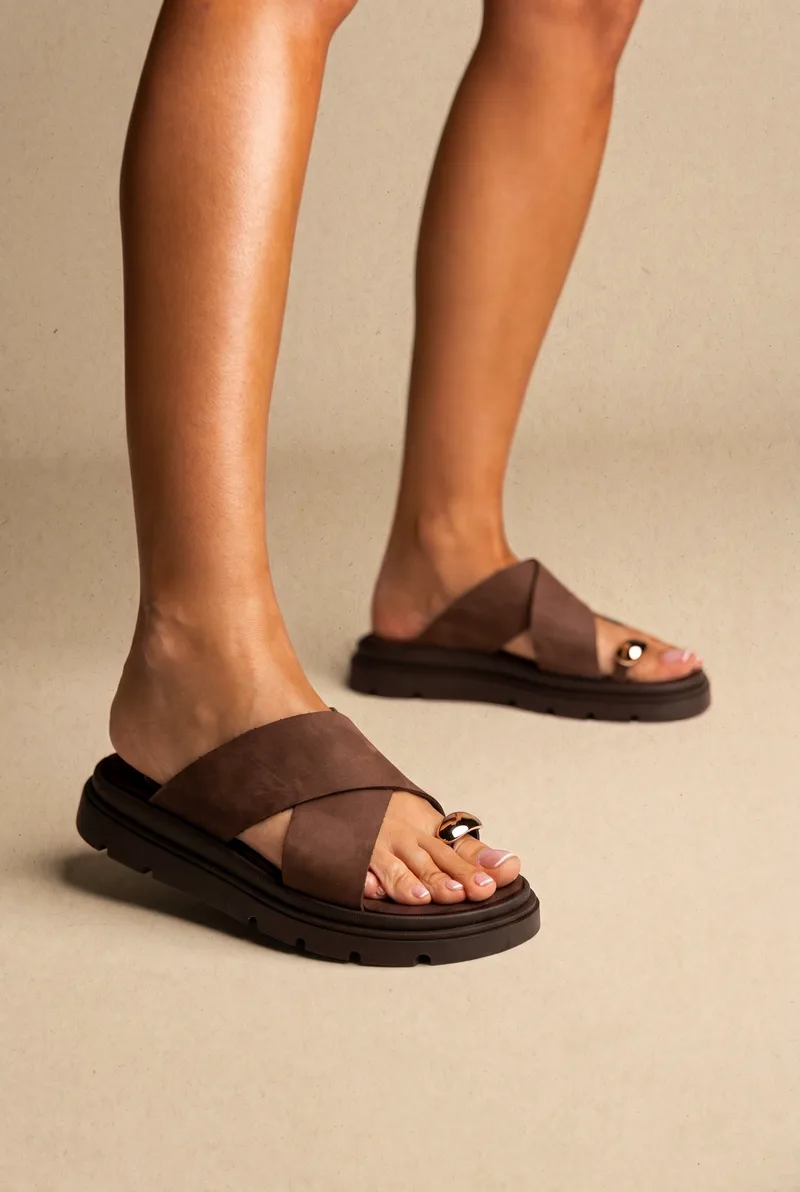 TFP Toe Ring Flatform Sandals - 4541 - Brown