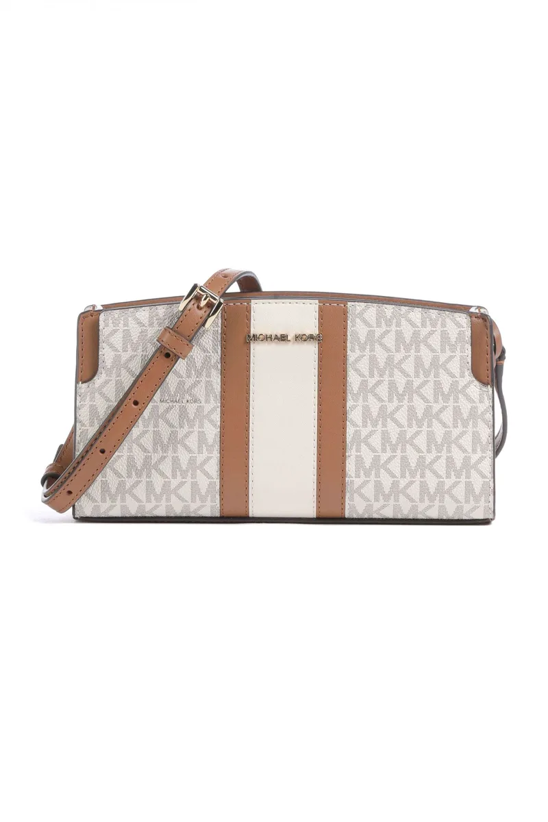 MICHAEL KORS ΤΣΑΝΤΑΚΙ CROSSBODY/ΩΜΟΥ BECCA ALL OVER LOGO ΜΠΕΖ/ΤΑΜΠΑ