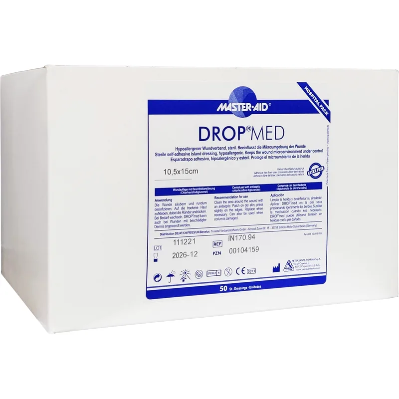 Master Aid Drop Med 10,5cm x 15cm Αυτοκόλλητες Αντικολλητικές Γάζες 50 Τεμάχια