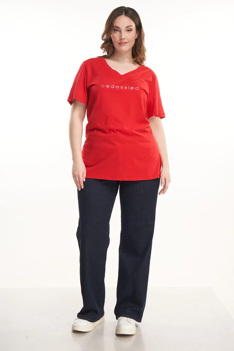 Μπλούζα με τύπωμα στρας "Bedazzled" σε κόκκινο χρώμα plus size