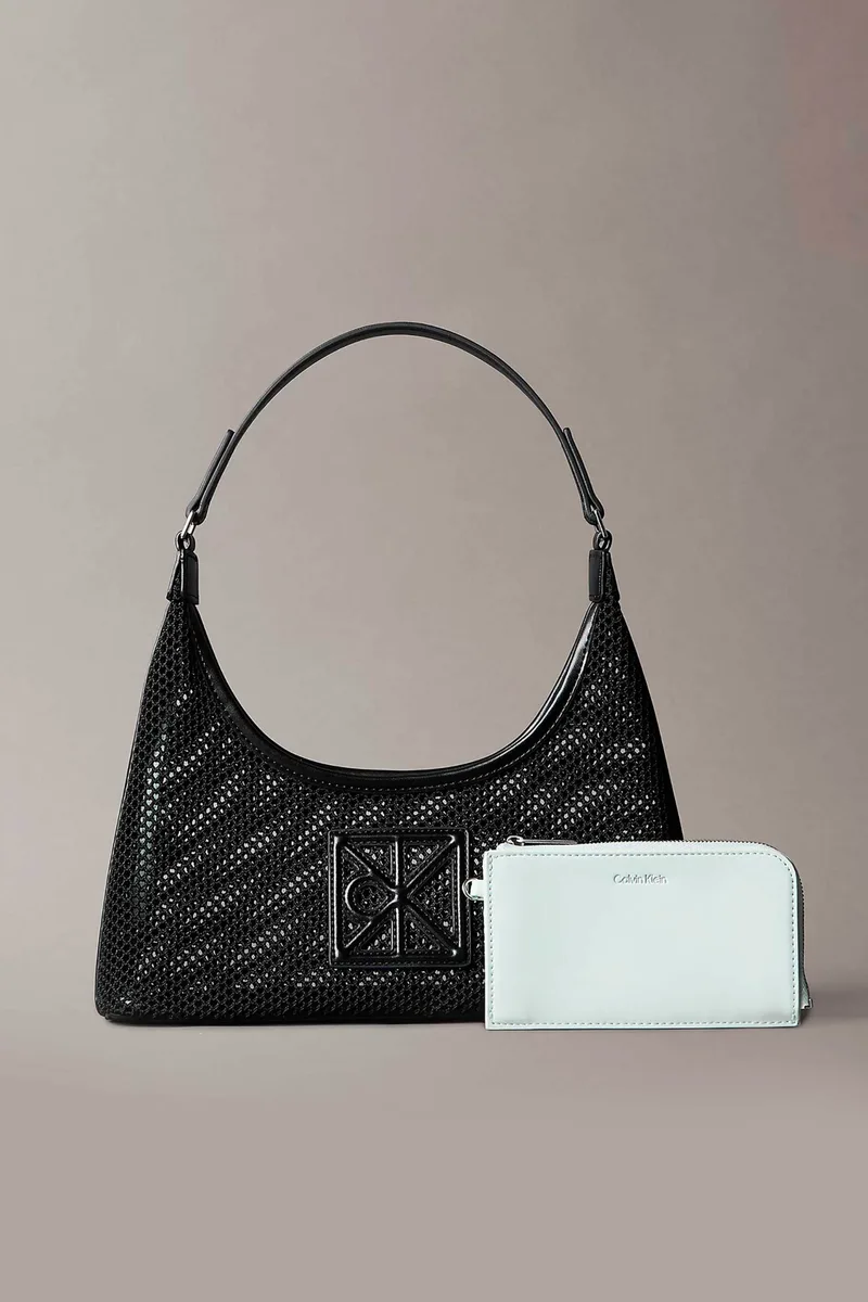 Calvin Klein Jeans γυναικεία τσάντα ώμου με διάτρητο σχέδιο και monogram - LV04F3381G Μαύρο