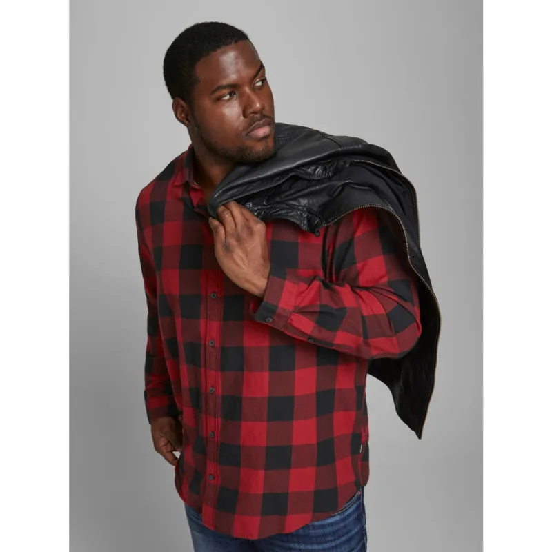 Jack & Jones Egingham Twill Shirt,βαμβακερό πουκάμισο φανέλα - Brick Red