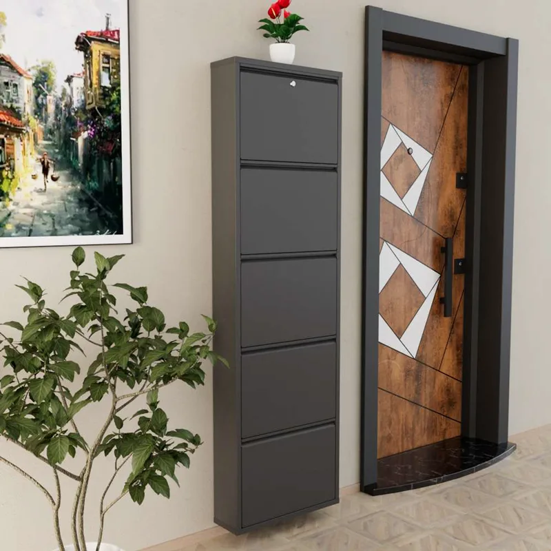 Παπουτσοθήκη Locking 5 Piece Metal - Anthracite 159Orn1116 (50x169x15 cm)