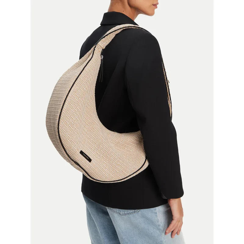 Τσάντα Calvin Klein Pinched Raffia Large Shoulder Ba LV04F3060G Μπεζ