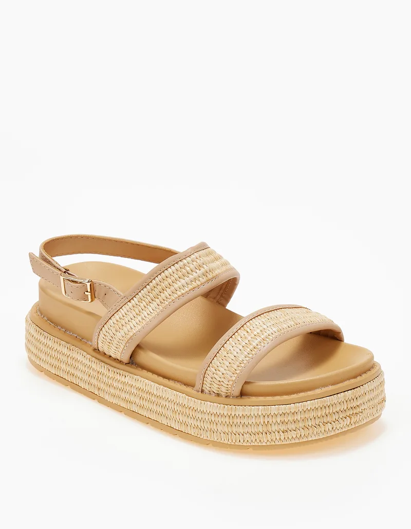 Σανδάλια flatform με ψάθα - Μπεζ