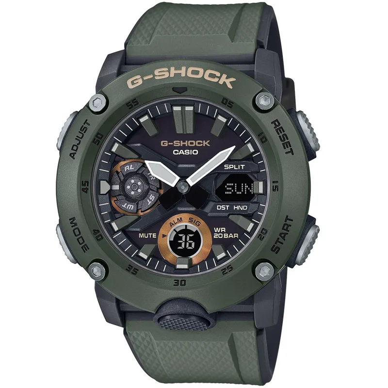 CASIO G-SHOCK Carbon Core Guard Green Rubber Strap GA-2000-3AER