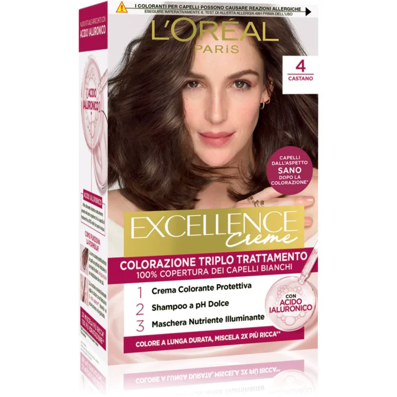 L’Oréal Paris Excellence Creme βαφή μαλλιών απόχρωση 4 Castano 1 τμχ