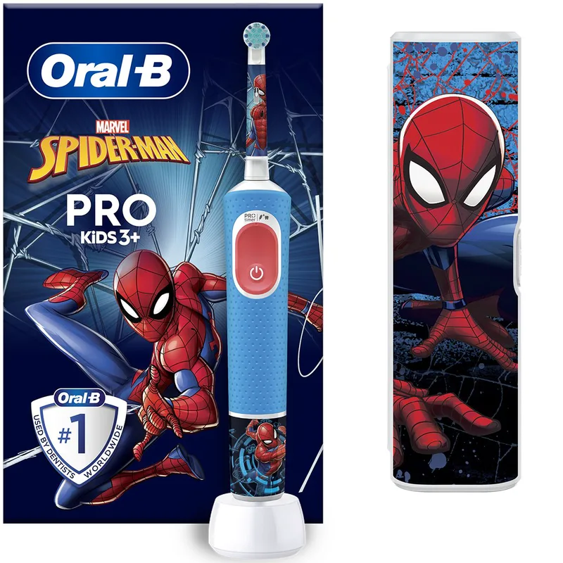 Oral-B Pro Kids 3+ Years Spiderman Special Edition Toothbrush Ηλεκτρική Οδοντόβουρτσα για Παιδιά από 3 Ετών με 4 Αυτοκόλλητα Λαβής & Θήκη Ταξιδίου 1 Τεμάχιο