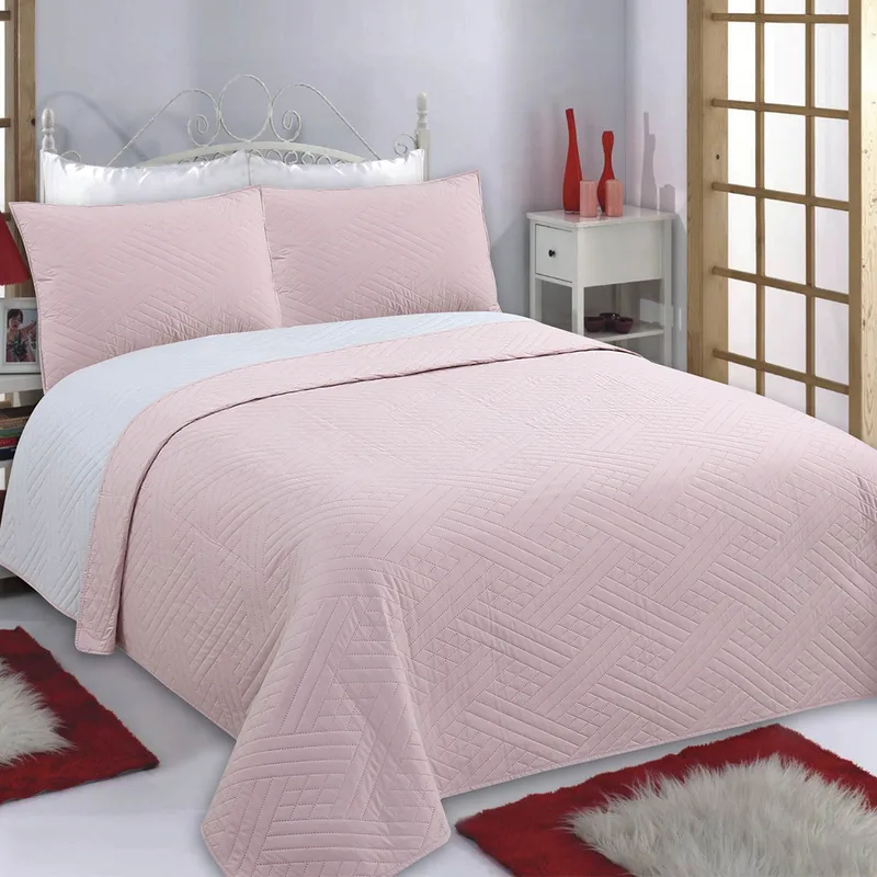 Κουβερλί Υπέρδιπλο (Σετ 220x240) 2 Όψεων Silk Fashion Diamond Pink/Grey