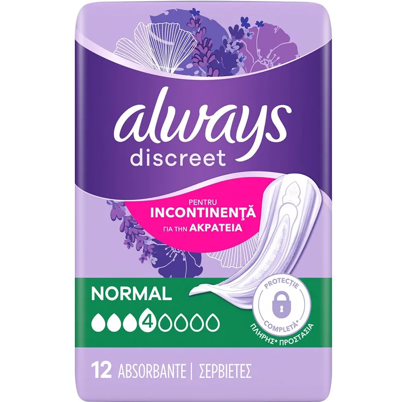 Always Discreet Normal Pads for Sensitive Bladder Γυναικείες Σερβιέτες Κανονικού Μεγέθους για την Ακράτεια 12 Τεμάχια