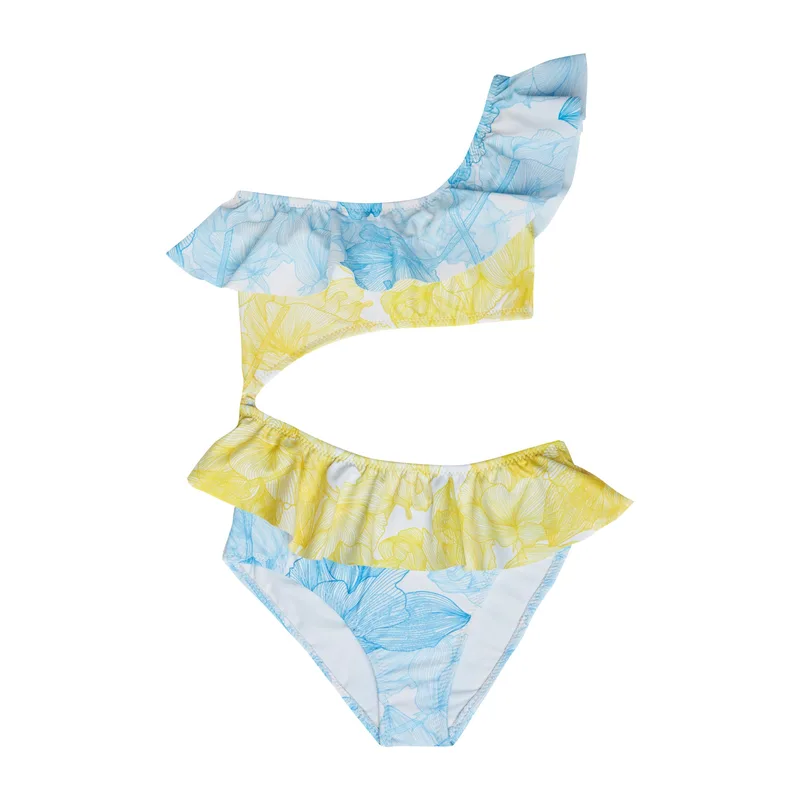 GIRL'S ONE PIECE CUT OUT FLOWERS BLUE