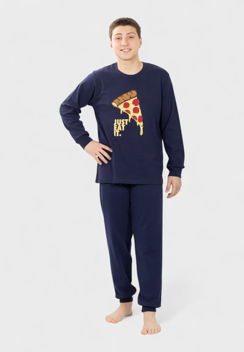Πιτζάμα εφηβική Nina Club Pizza μπλέ 100% βαμβακερή NCK26700-2-Μπλε