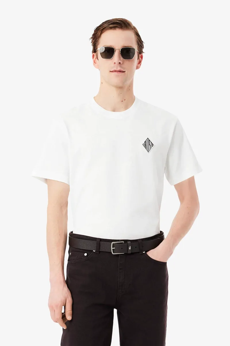 Lacoste ανδρικό T-shirt με κεντημένο retro logo Classic Fit - TH0028-00 Λευκό