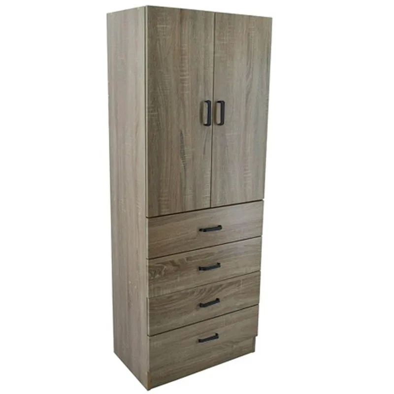 Ντουλάπα Δίφυλλη Με 4 Συρτάρια Καφέ Ξύλο 60x38x160cm