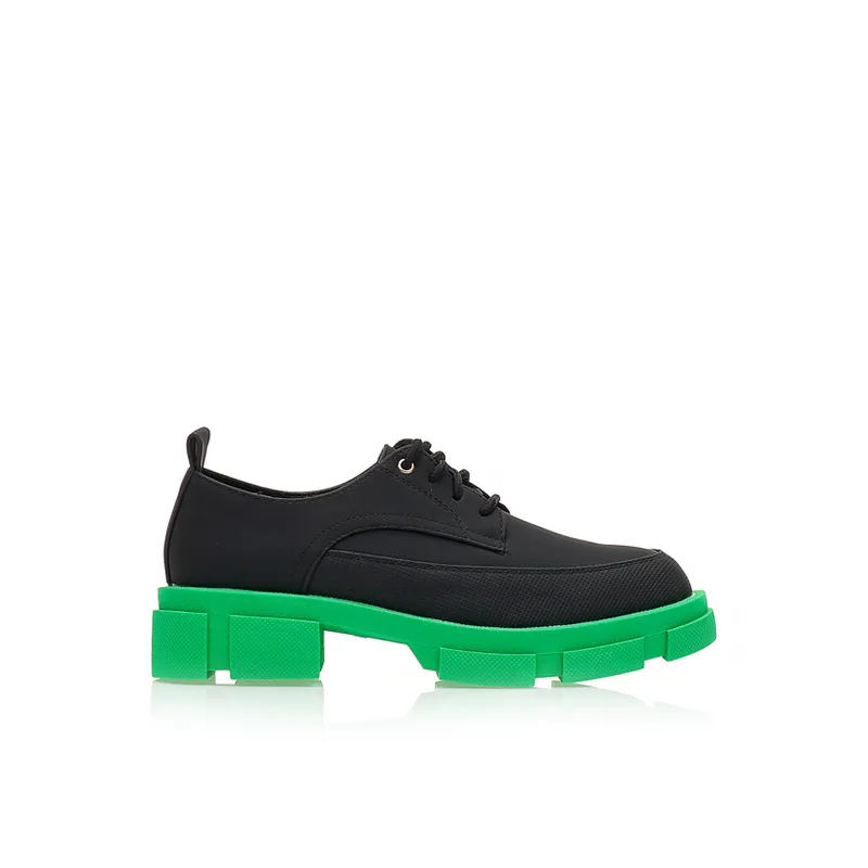 Oxfords μαύρα δερματίνη με πράσινη σόλα και σχέδιο με κορδόνια ΠΡΑΣΙΝΟ