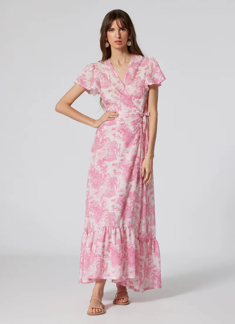WOMEN'S WRAP DRESS JUNGLE PINK