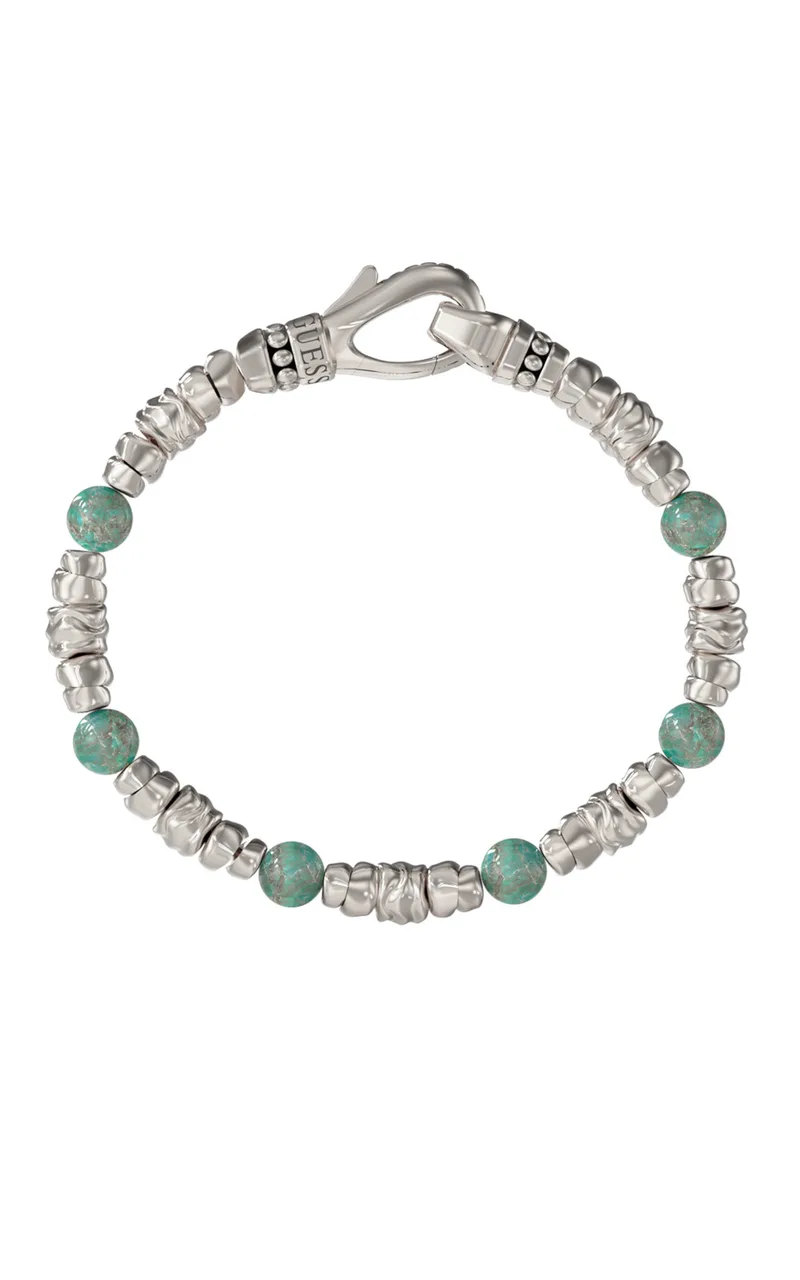 GUESS STEEL URBAN CODE JUMB06021JWSTGNL Βραχιόλι Ασημένιο Με Πράσινες Χάντρες
