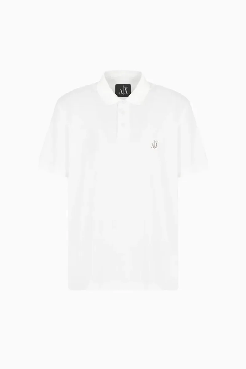 Armani Exchange ανδρική μπλούζα πόλο μονόχρωμη με ανάγλυφο λογότυπο Regular Fit - XM000367AF13022 Λευκό