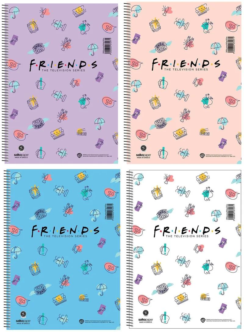 Τετράδιο σπιράλ ριγέ 2 θέματα/ 60φύλλα 21x29 Salko Friends (4 χρώματα)