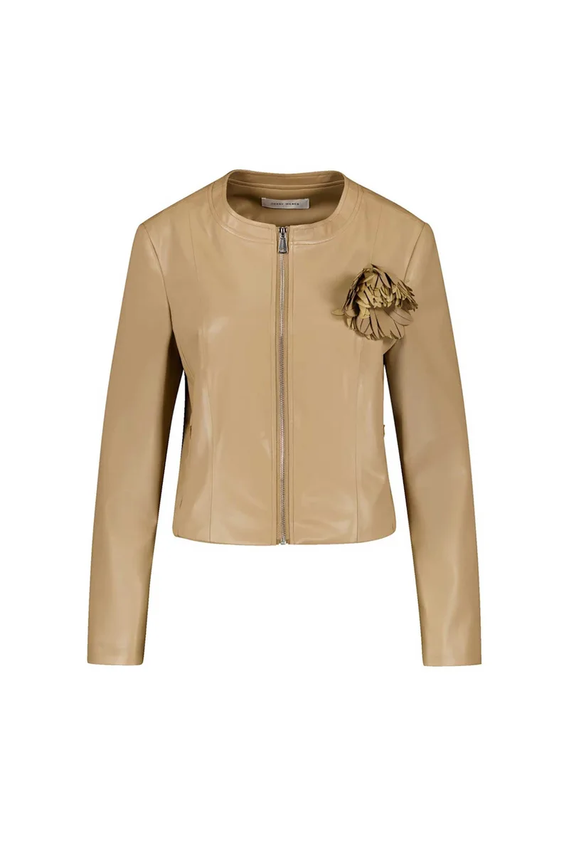 Gerry Weber γυναικείο jacket faux δέρμα με απλικέ λουλούδι - 430026-31227 Μπεζ