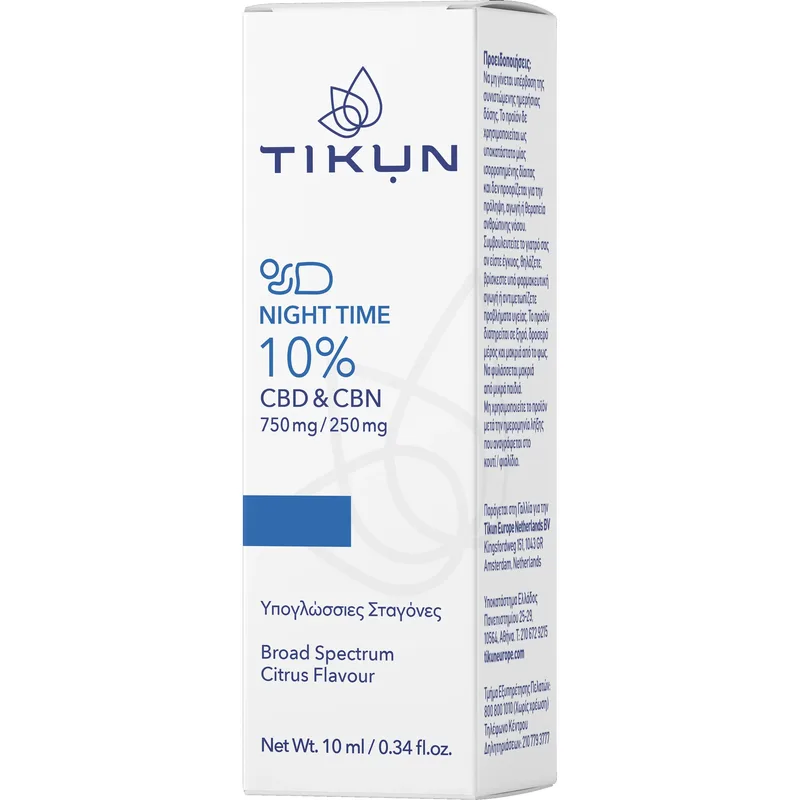 Tikun Night Time 10% CBD & CBN Υπογλώσσιες Σταγόνες Κανναβιδιόλης & Κανναβινόλης για Αντιμετώπιση του Άγχους, Χαλάρωση & Ευκολότερο Ύπνο 10ml