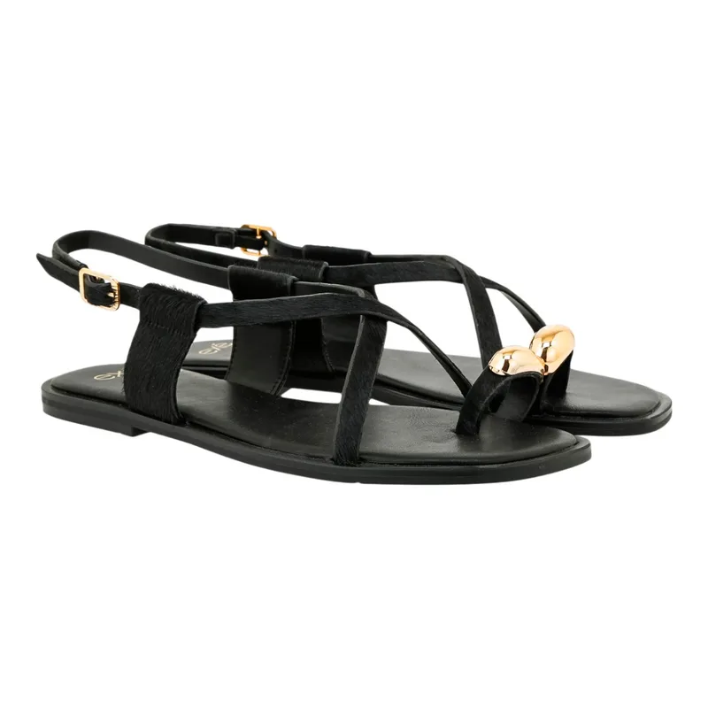 Exe Shoes Γυναικεία Παπούτσια FLATS Πέδιλα 19A-026 Μαύρο ΠΟΝΥ ΧΡΥΣΟ W419A026191L
