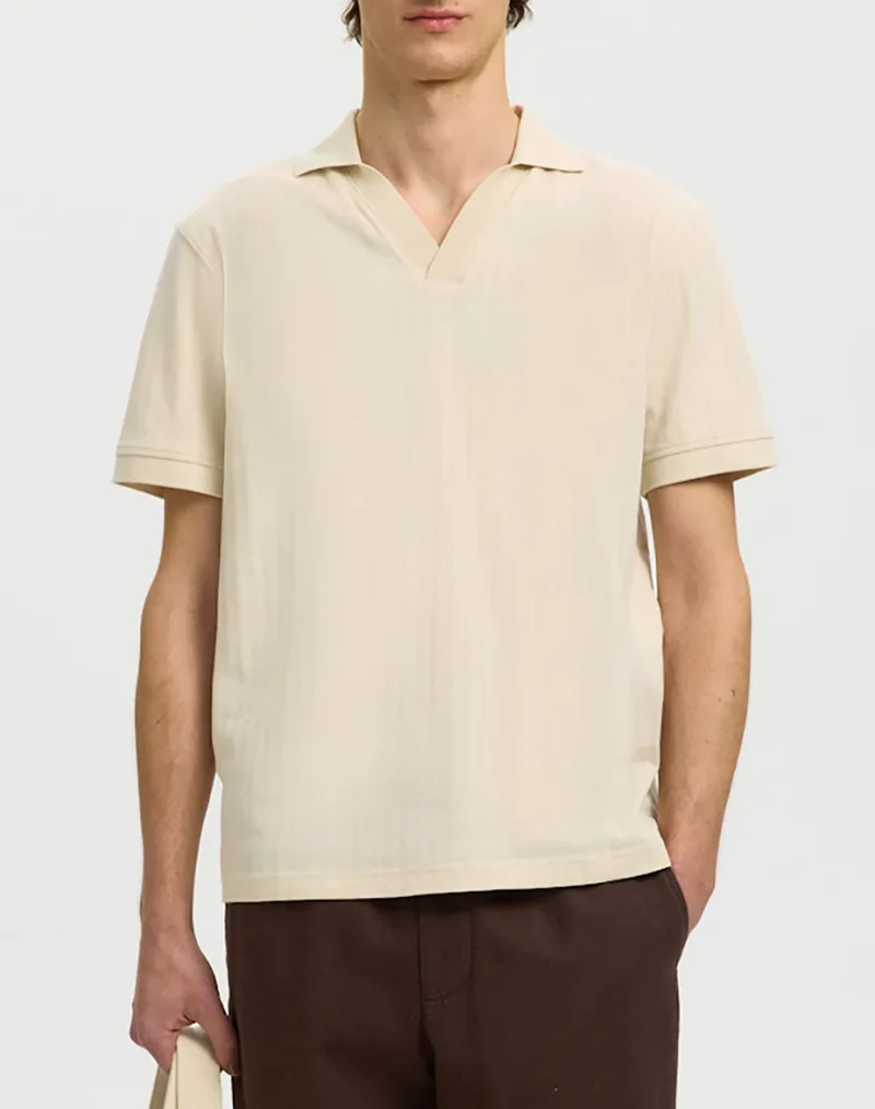 SELECTED SLHMILAN SS POLO 16101619-Birch Biege