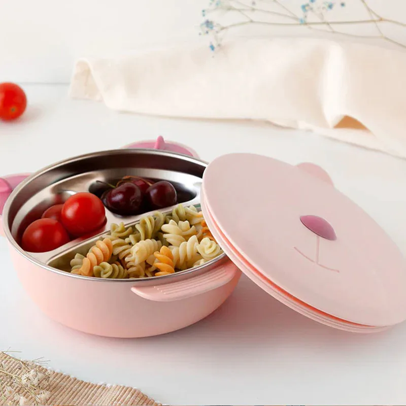 Φαγητοδοχείο Με Χωρίσματα 450ml (16x8x19) Kiokids Ροζ Bear 3537