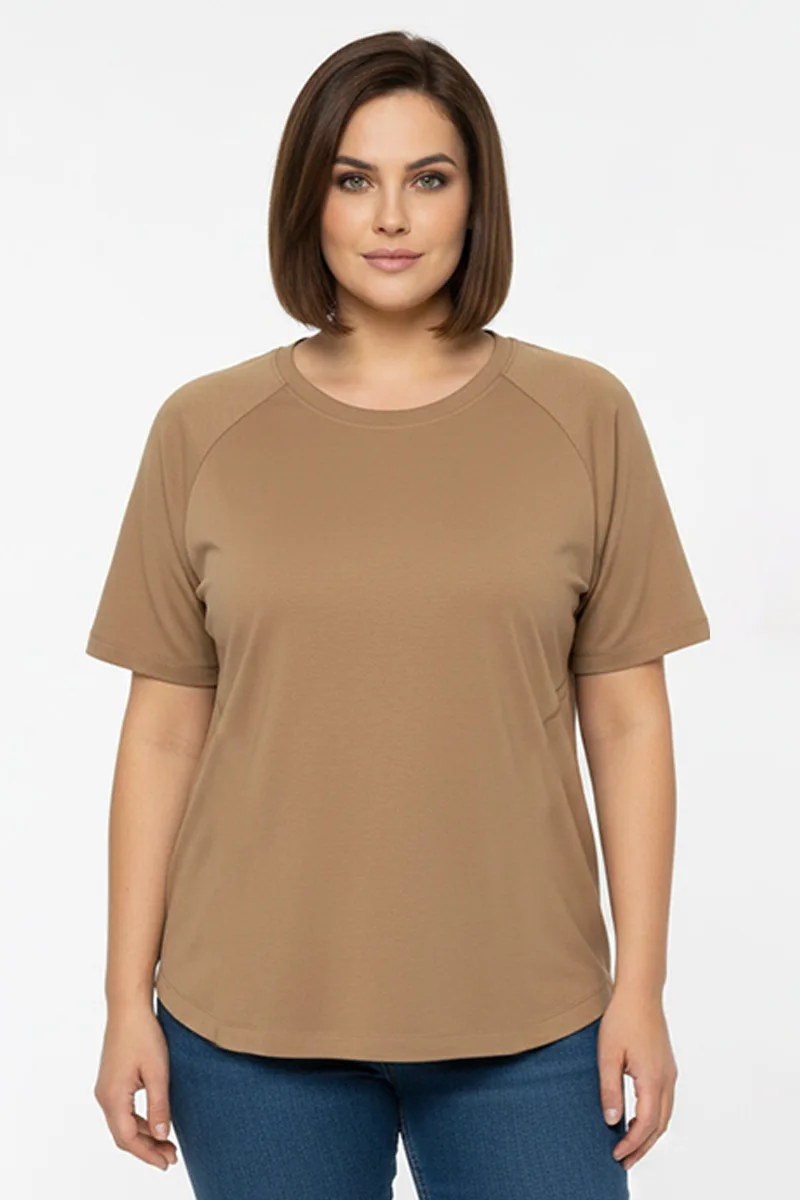 Μπλούζα plus size cupro με ρεγκλάν μανίκια σε μπεζ χρώμα
