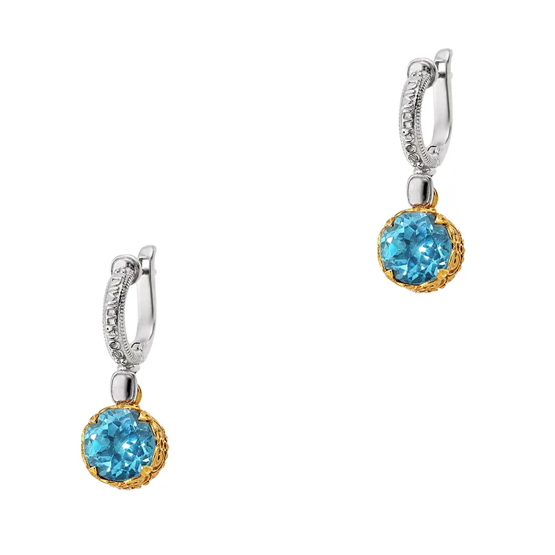 DIMITRIOS Γυναικεία Σκουλαρίκια με Blue Topaz από Δίχρωμο Ασήμι S202B