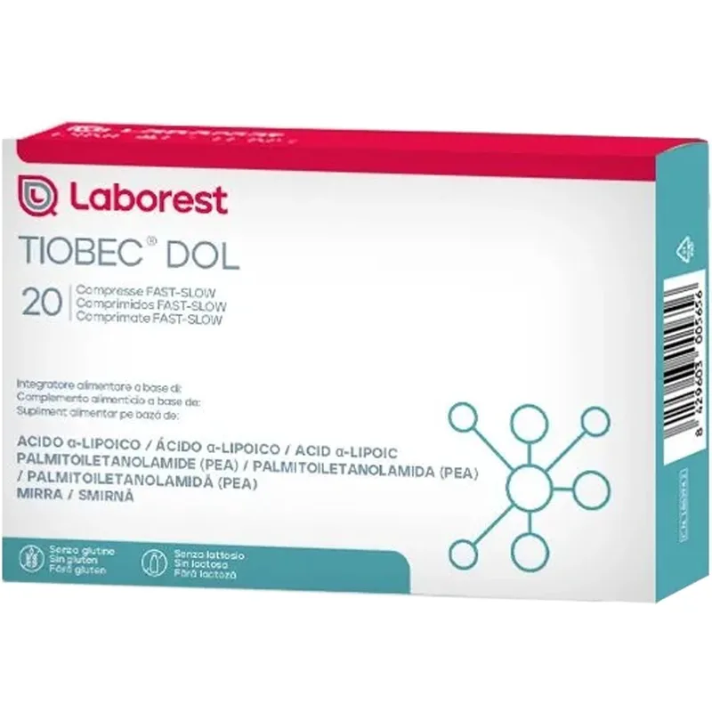 Laborest Tiobec DOL Συμπλήρωμα Διατροφής με Α-Λιποϊκό Οξύ, Παλμιτοϋλαιθανολαμίδιο (PEA) & Εκχύλισμα Ελαιορητίνης Σμύρνας με Ισχυρές Αντιφλεγμονώδεις Ιδιότητες για Ανακούφιση από τον Οξύ Πόνο 20tabs