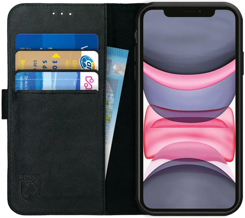 Κόκκινο Deluxe Δερμάτινη Θήκη Πορτοφόλι Apple iPhone 11 - Black (8719246206078)