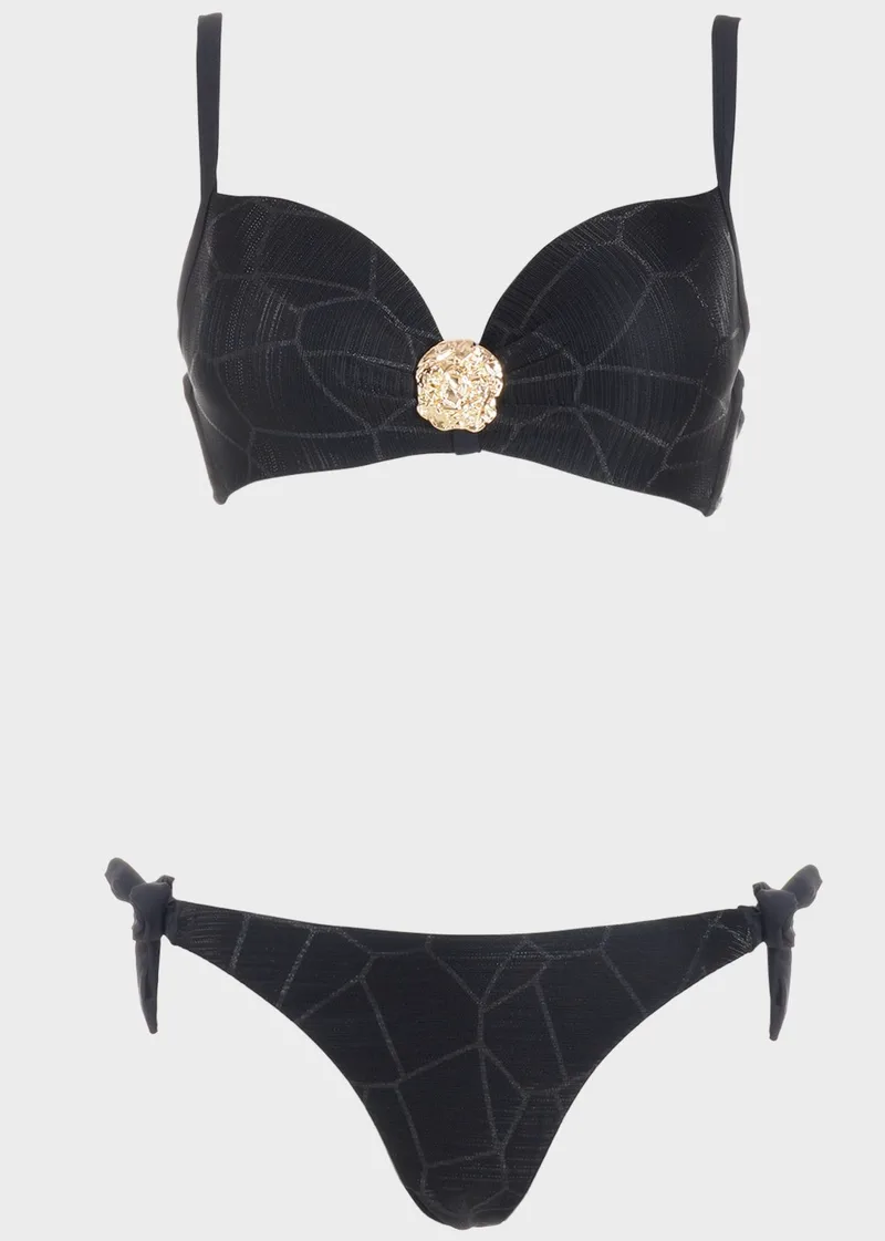 Σετ bikini push up με lurex λεπτομέρειες. Καλύπτει B-C Cup ΜΑΥΡΟ