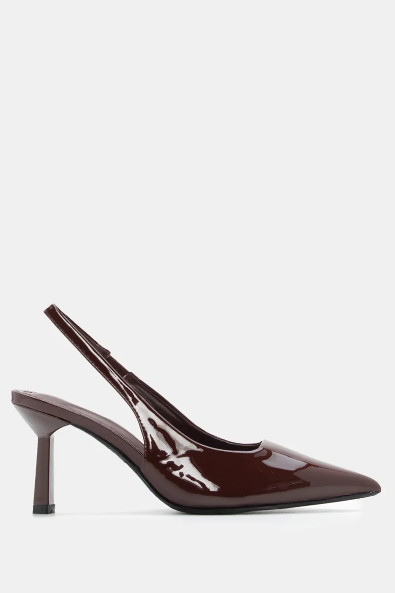 Γόβες Μυτερές Slingback - Καφέ Σκούρο