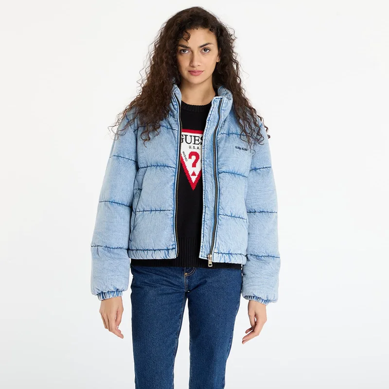 Μπουφάν Guess Jeans Denim Puffer Jack Washed Blue S